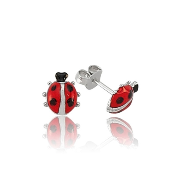 925 Sterling Silver Ladybug Stud Earrings - Picture 8 of 8